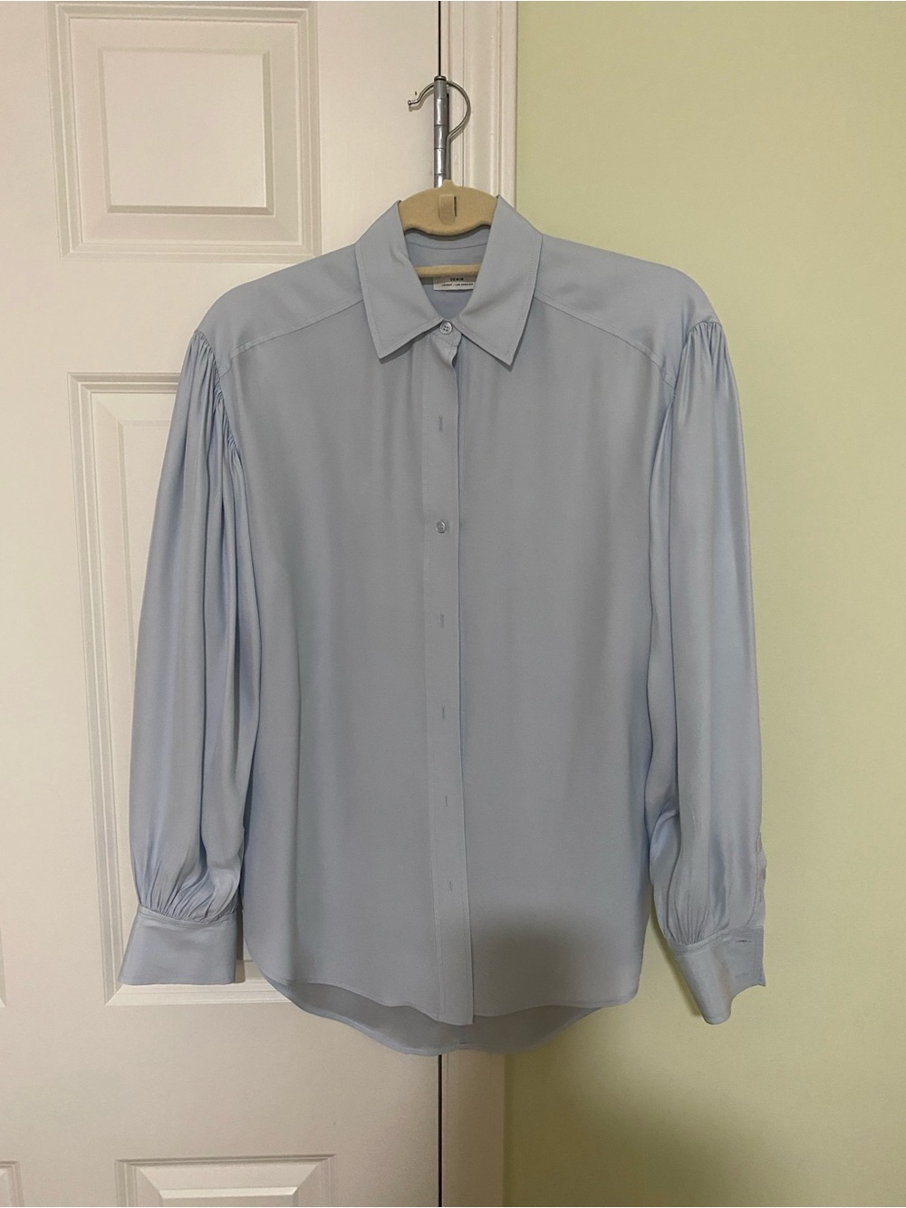 Frame Denim Pale Blue Gathered-Sleeve Button Front Shirt